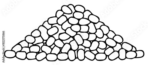 Pile of Smooth River Stones in Black and White Outline Vector Illustration
