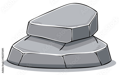 Isolated cartoon illustration of two large grey flat stones stacked on top of each other