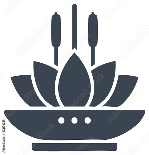Minimalist lotus flower and reeds icon for spa wellness and yoga logo