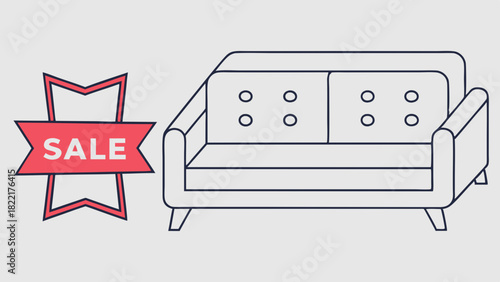Vector illustration of a modern sofa with a sale banner for furniture advertisements