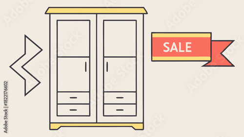 Vector illustration of a cabinet design with a sale tag for furniture advertisements