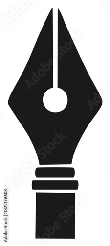 Black fountain pen nib illustration. Symbol of writing, creativity, and art.