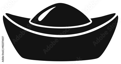 Chinese Yuan Bao Ingot Symbol Silhouette in Black and White Vector Illustration
