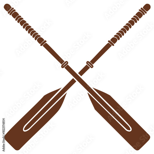 Intersecting wooden paddles for canoeing and kayaking illustration on plain background