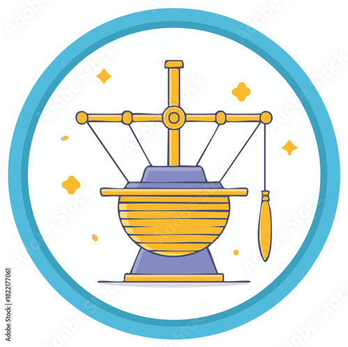 Stylized cartoon icon of a traditional Chinese medicine grinder for herbal remedies