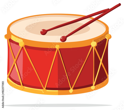 Colorful drum with drumsticks illustration. Musical instrument, percussion, object