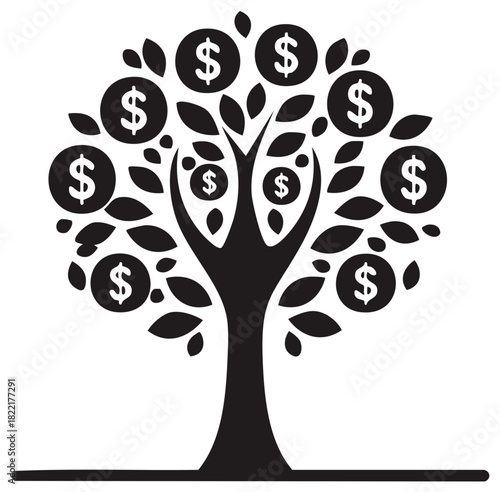 Stylized Dollar Money Tree Illustration Symbolizing Financial Growth and Investment
