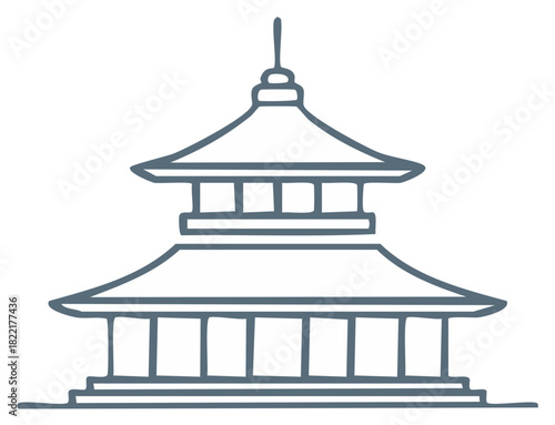 Asian Pagoda Building Outline, Eastern Architecture, Temple Symbol