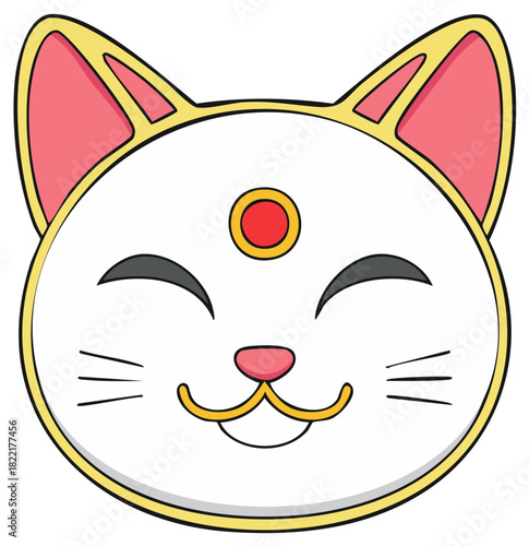 Smiling lucky cat face cartoon illustration for good fortune and positive energy
