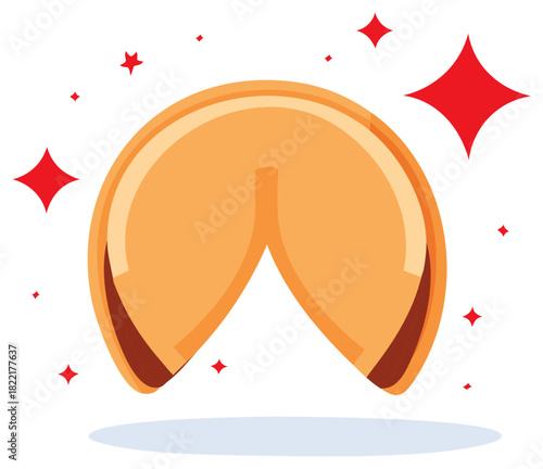 Golden Fortune Cookie with Shining Stars Illustration Oriental Tradition and Culture