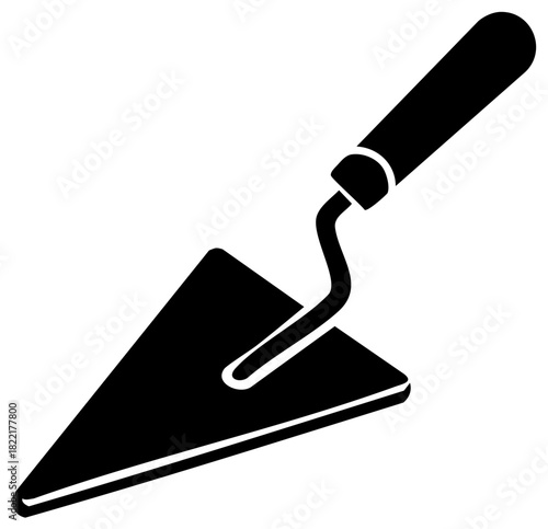 Solid black icon of a trowel, a handheld tool for construction and gardening.