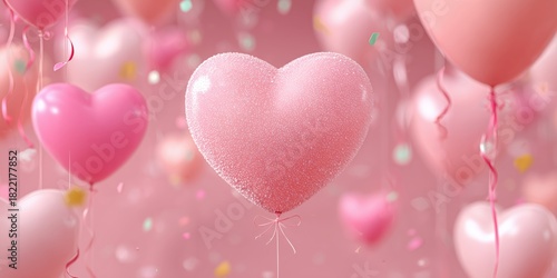 Heart-shaped Balloons Create a Festive Atmosphere in Soft Pink Tones for a Ce...