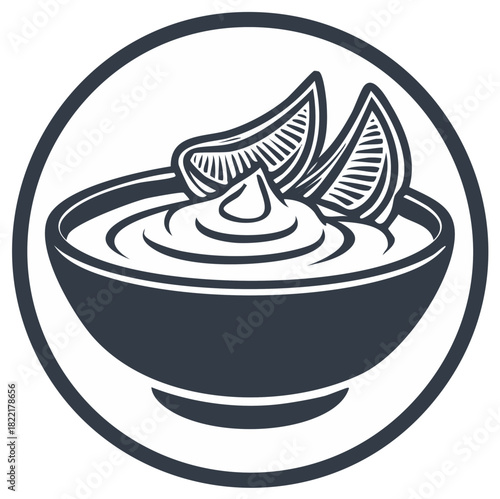 Elegant Bowl of Creamy Dip with Lemon Wedges Icon Vector Illustration Graphic Design