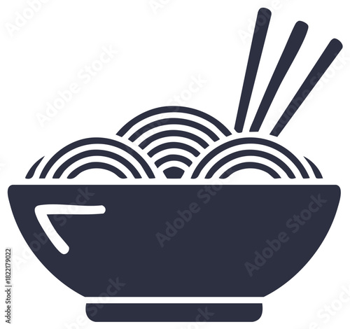 Silhouette of Noodles in Bowl with Chopsticks Minimalist Asian Food Graphic