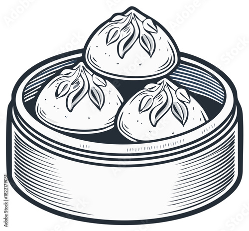 Steaming Dim Sum Dumplings in Bamboo Basket Asian Cuisine