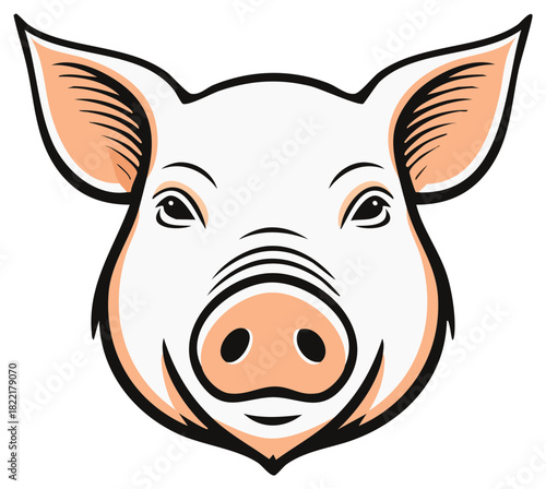 Cartoon pig head vector illustration of a farm animal's face, cute and friendly