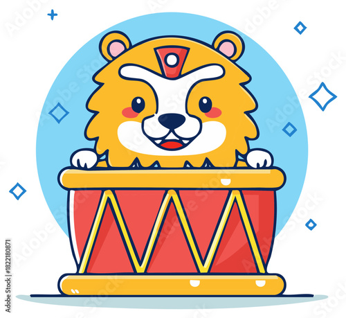Adorable Cartoon Tiger Cub in Circus Drum Illustration Cute Animal Design