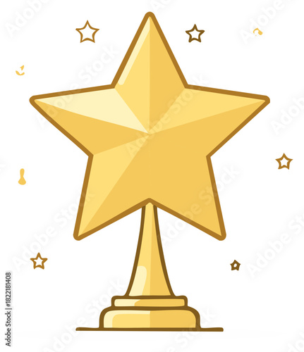 Shiny gold star trophy award cartoon illustration for winning success and recognition