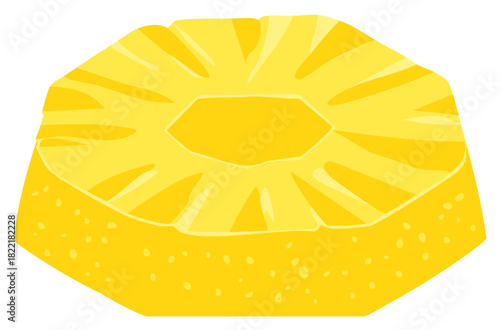 Bright yellow pineapple slice illustration with core removed, a fresh tropical fruit chunk for healthy eating