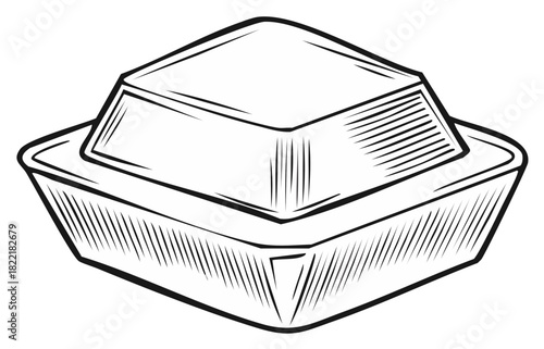 Hand drawn sketch of a closed disposable takeaway food container
