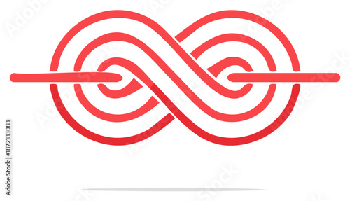 Intertwined Red Loops Knot: Graphic Design Element of Circular Geometric Curves