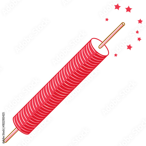 Vector Image of a Whimsical Red Firecracker with Festive Stars Symbolizing Celebration and Independence