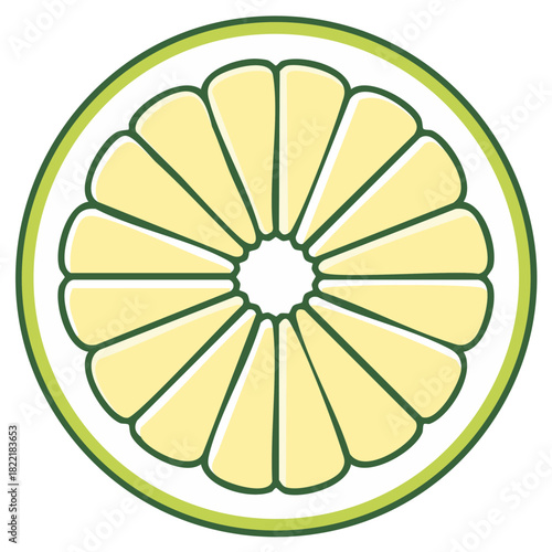 Citrus slice vector graphic, round shape, vibrant green and yellow