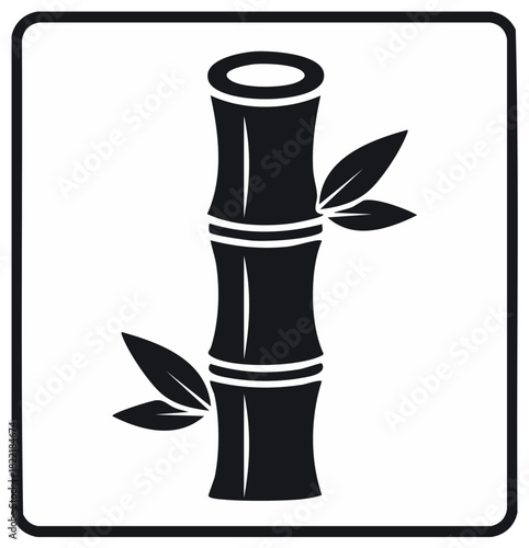 Stylized black and white bamboo stalk icon with two leaves, symbolizing nature, growth, and tranquility