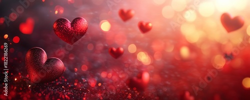 Glittering Hearts Floating in a Warm, Romantic Setting With Vibrant Red Hues ...
