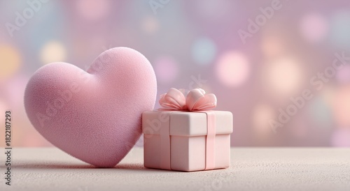 Celebrating Love With a Pink Heart and Gift Box at a Romantic Event