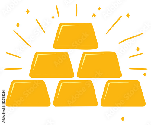 Illustration of stacked gold bars, shiny, wealth, and financial success.