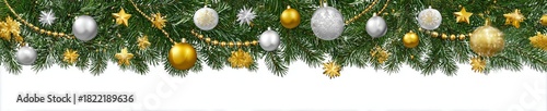 Christmas garland with gold and silver ornaments pine