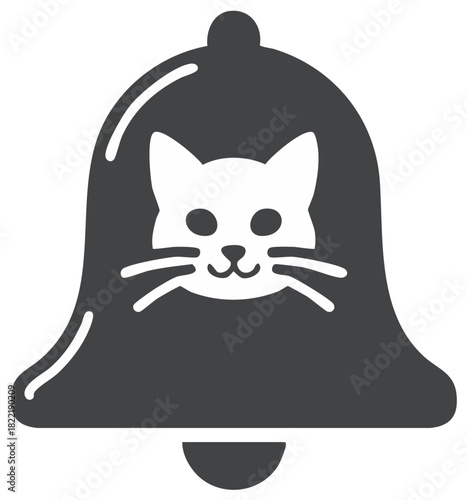 Cat Face in Bell Shape Alert Notification Reminder Cute Kitten Pet Design Element