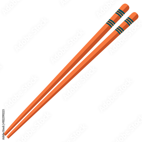 Illustration of orange and teal chopsticks on white background.