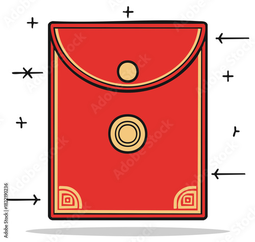 Hand drawn vector illustration of a traditional Chinese red envelope or hongbao for good luck