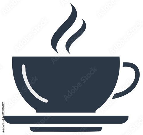 Steaming Hot Coffee or Tea Cup Icon on Saucer Warm Drink Beverage Symbol Minimalist Graphic