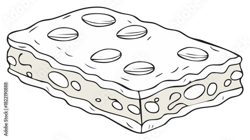 Hand drawn outline illustration nougat bar sweet confectionery dessert with nuts