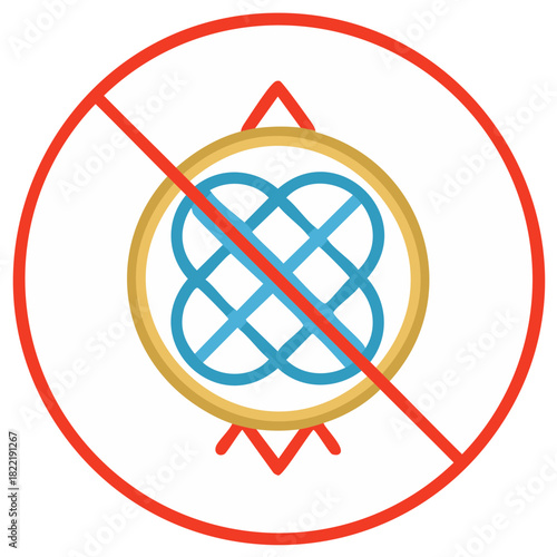Prohibition symbol over traditional Chinese knot lantern design representing cultural restrictions