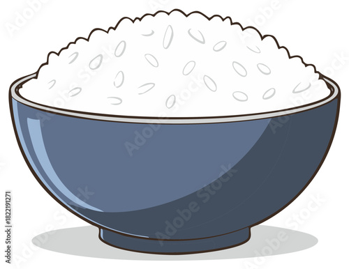 Simple cartoon illustration of a bowl filled with fluffy white rice a staple food