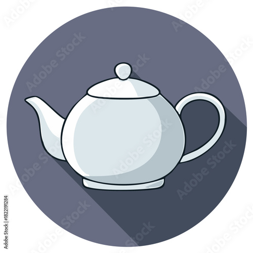Flat design teapot icon with long shadow, kitchenware vector illustration