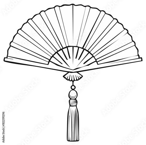 Elegant Handheld Fan with Decorative Tassel Illustration