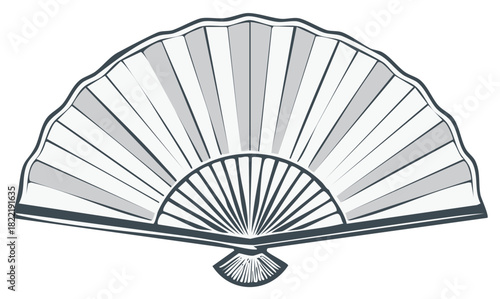 Elegant monochrome illustration of a traditional open folding hand fan