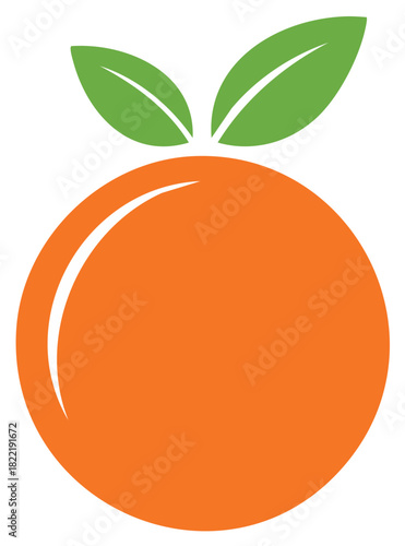 Simple stylized orange fruit with green leaves healthy food icon vector illustration