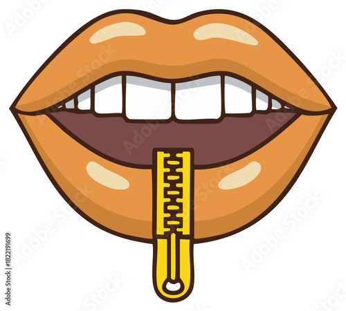 Zipped Lips Cartoon Icon Representing Keeping a Secret and Silence