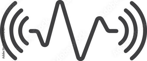 Minimalist black line icon depicting sound waves or audio signals on a clean white background for digital use