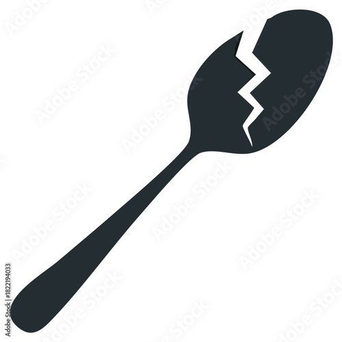 Broken Spoon Graphic - Cracked Silverware Symbol with Jagged Edges, Damage, and Kitchen Concept