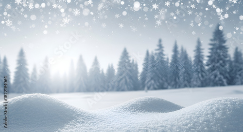 Wallpaper Mural Magical winter landscape with snowy drifts and a misty pine forest under falling snow Torontodigital.ca