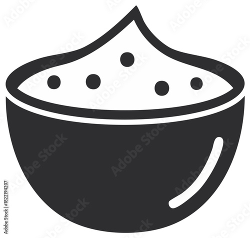 Minimalist Graphic Icon of a Food Bowl with a Mounded Scoop and Round Toppings