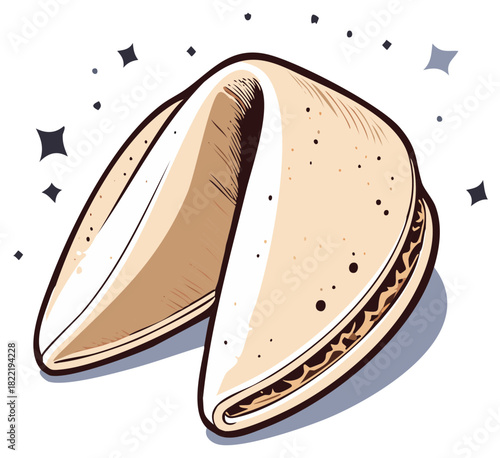 Whimsical fortune cookie with sparkling elements predicting good luck and future success