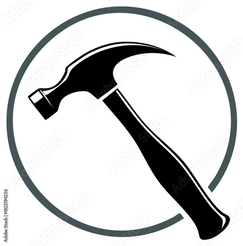 Construction Tool Hammer Graphic Icon in Circle for Building Repair and Home Improvement Projects